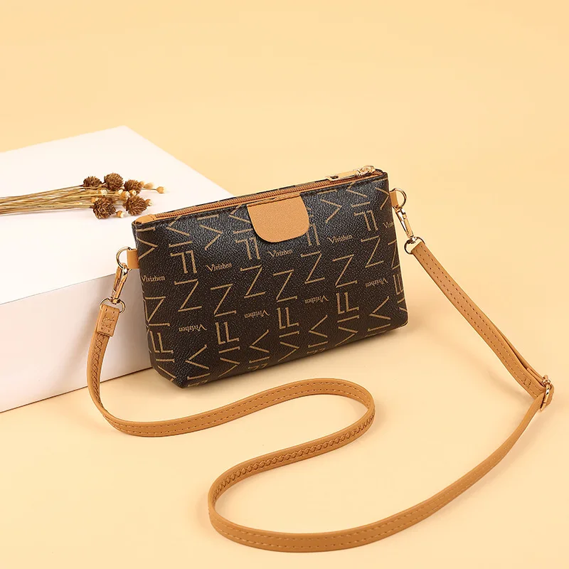 

2021 New PU material simple small letter zipper single shoulder bag girls shopping wallet and phone handbags, 6 colors