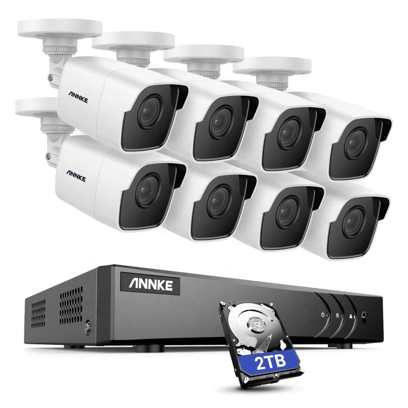 

ANNKE 8CH H.265+ 5 in 1 DVR Security Camera System 8pcs 5MP Outdoor Weatherproof Security Cameras With 2TB HDD