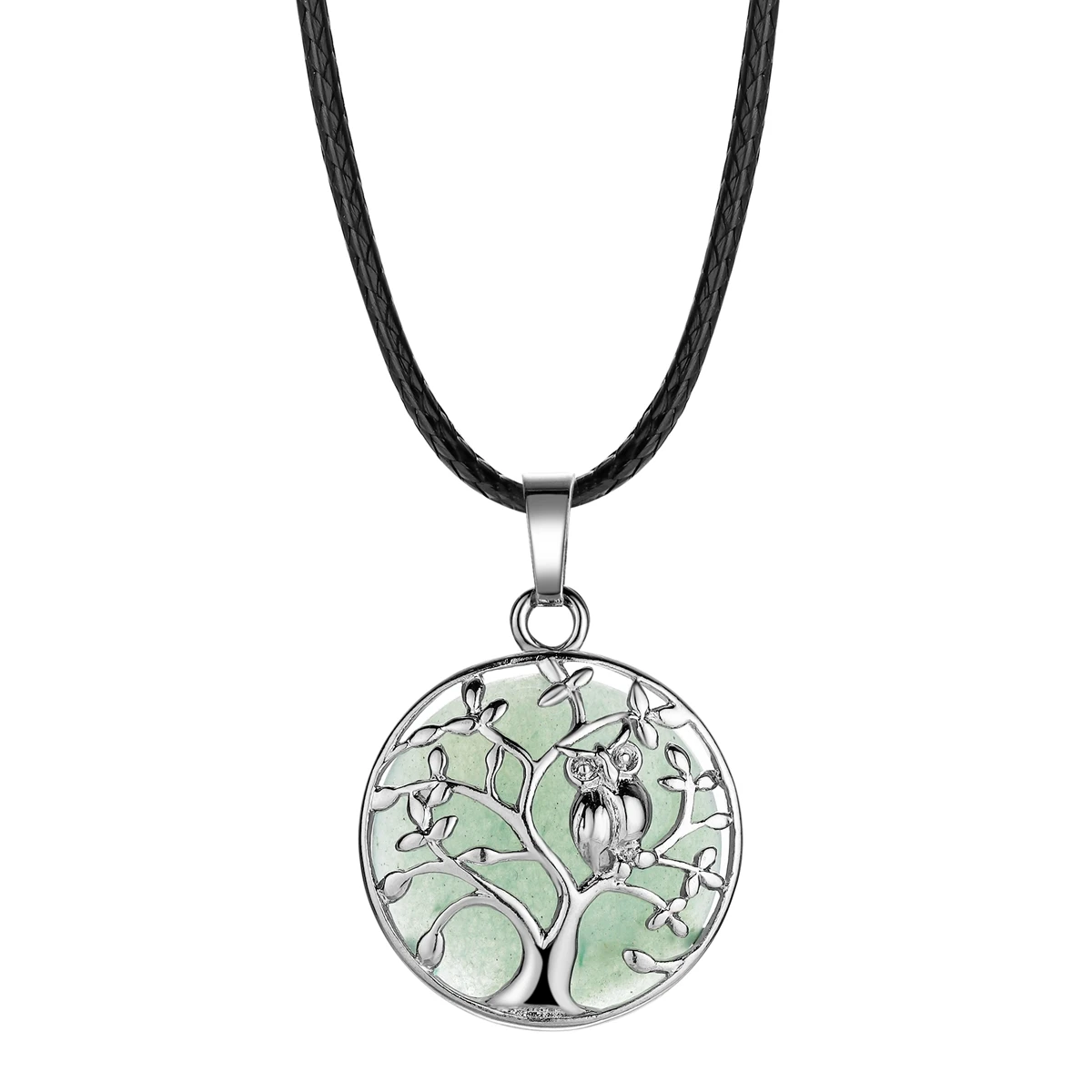 

Sterling Silver Owl Tree of Life Gemstone Pendant Necklace with 18 Inch Chain Round stones pendant For Women and men, Colors