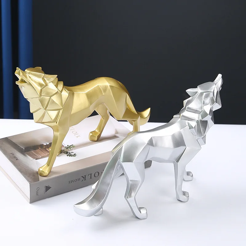

Resin Nordic Creative Resin Crafts Animal Geometric Wolf Decoration Living Room Office Desk Decoration Gift other home decor, Picture