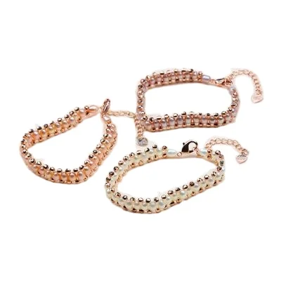 

Luxury Rose Gold Plated Freshwater Pearl Beads Bracelet Extender Chain Rice Beads Baroque Pearl Bracelet for Women Party