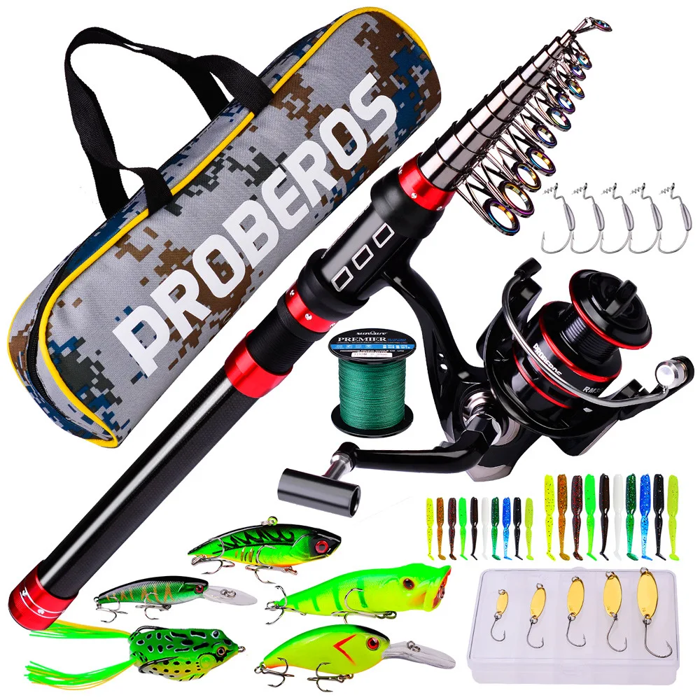 

Telescopic Fishing Rod and Reel Combo Set Line Lures Kit Accessories Carrier Bag for Saltwater Freshwater