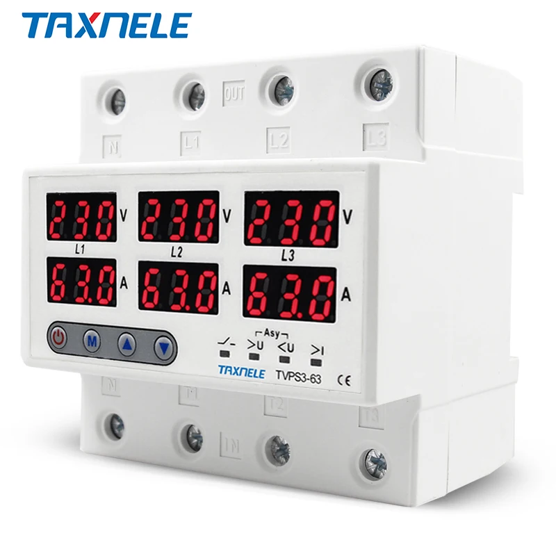 3 three phase Voltage Current Relay Protector 63A 60A 220V 3P+N Over