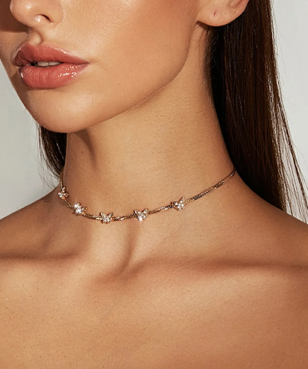 

Crystal Butterfly Chokers Necklace For Women Gold Silver Color Snake Chain Short Necklaces Fashion Jewelry Gift