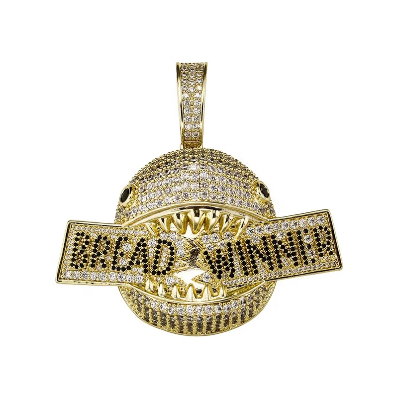 

Great Shark Face Bread Winner ICY Dollar Bill Gold Tone Pendant Chain