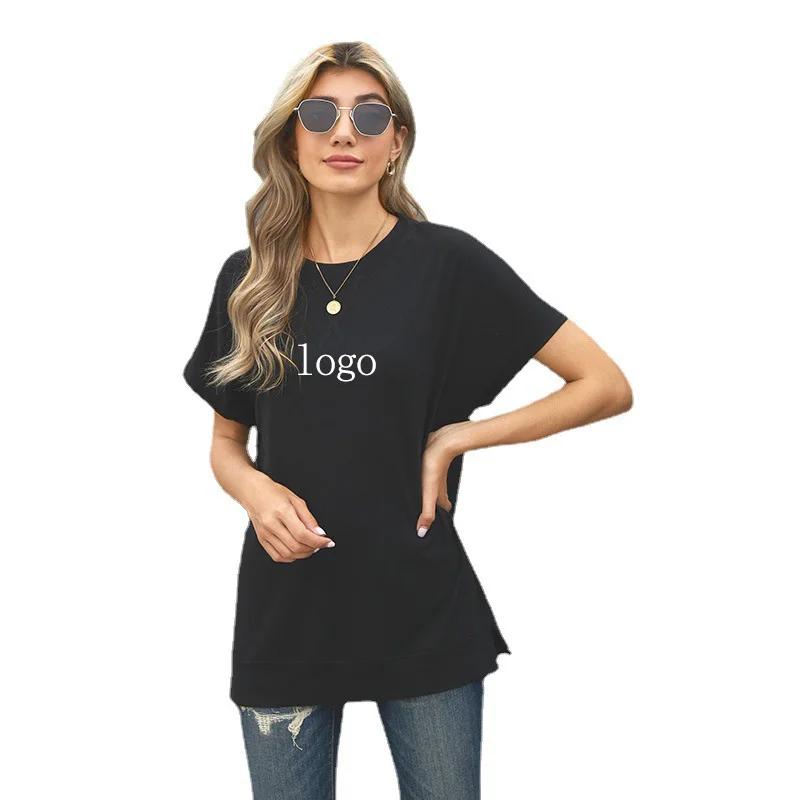 

Custom Logo Summer Simple Women O Neck Short Sleeve Sexy Casual White Short Tops T Shirts, 13 colors