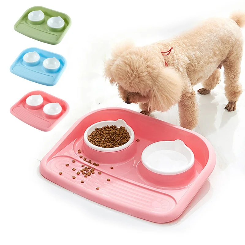 

Dog Bowls Water and Food Feeder With Non Spill Skid Resistant Mat for Pets Raised Cat Bowl