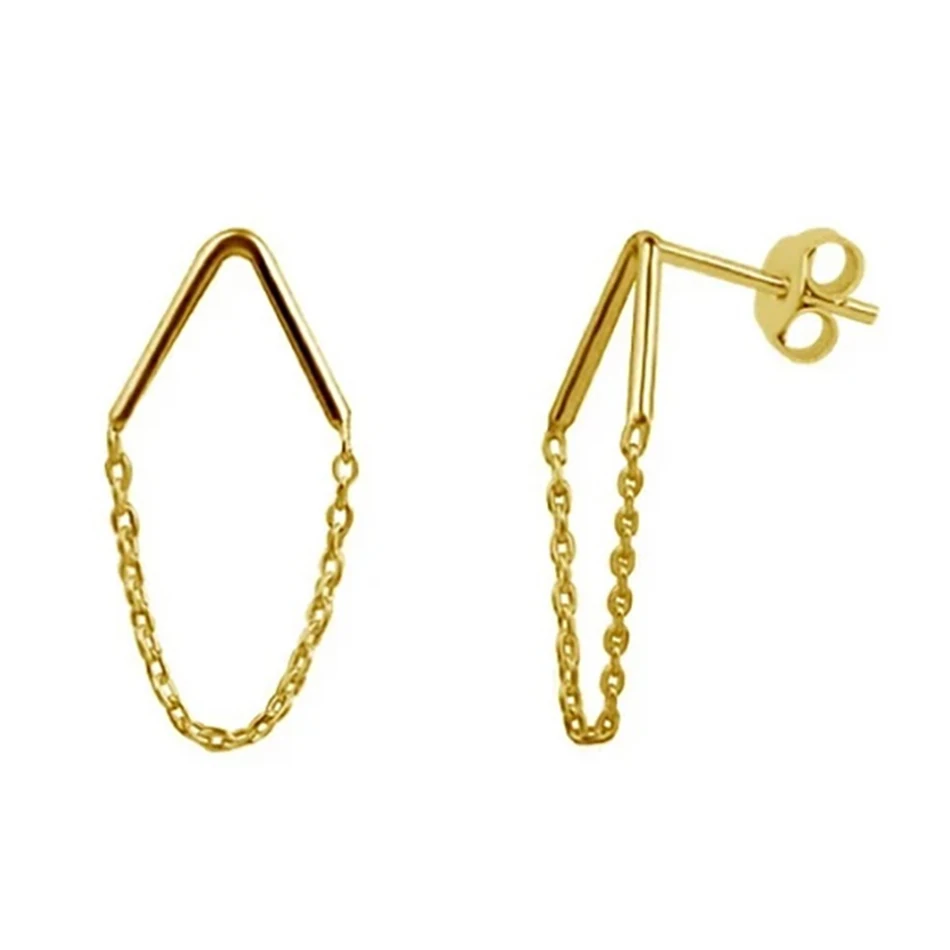 

Silver Earrings Jewelry 925 Sterling Silver 18k Gold Plated Chevron Chain Stud Earrings For Women