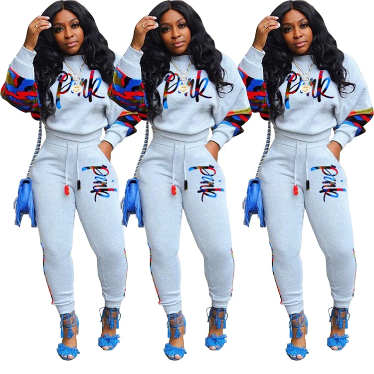 

2021 Winter Pink Outfits Womens Sweat Suits Graffiti 2 Piece Sweatsuit Two Piece Pants Set