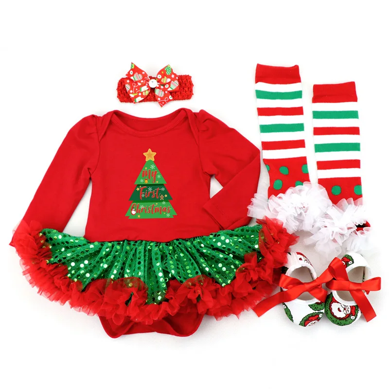 

Newborn Baby Girls Christmas gift Clothes Set Romper "my first christmas" Lace Tulle Dress Outfits
