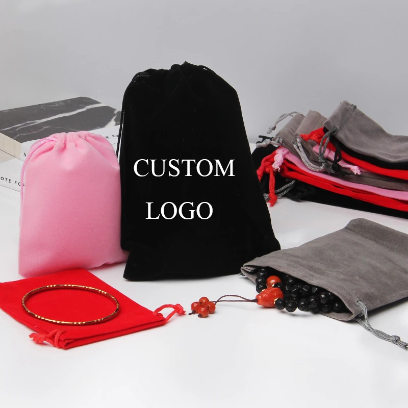 

Promotional 10X13cm Velvet Drawstring Pouch Bag Eco-friendly Drawstring Jewelry Gift Velvet Bag with logo custom ready stock, Customized color