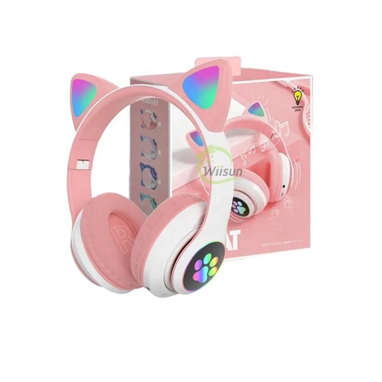 

Amazon STN28 Cute Cat BT5.0 Wireless Kids Headphones Stereo Sound BT Headset RGB Light Gaming Earphones Built in Mic, Pink , purple, black ,blue,green