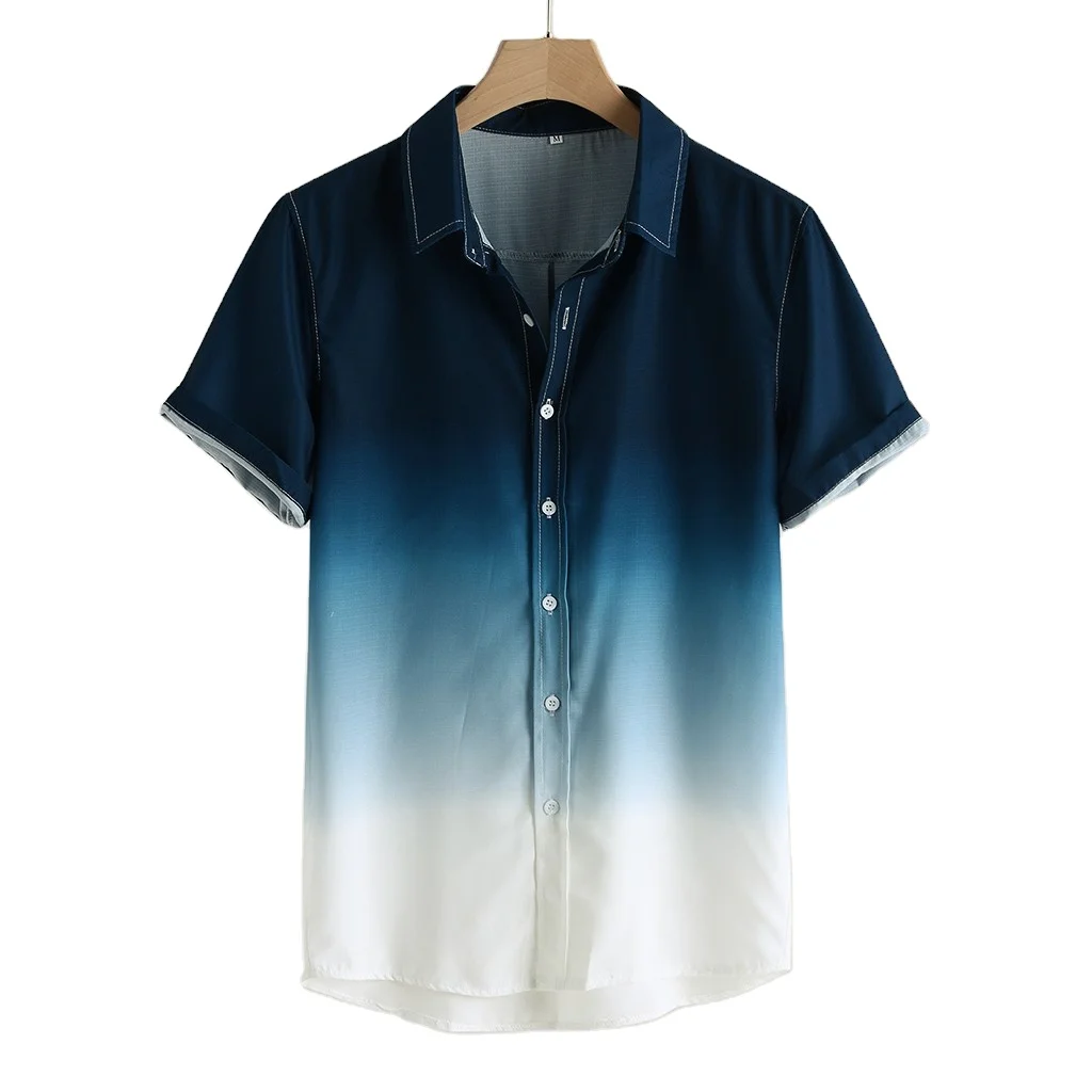 

New arrival collar shirts for men soft breathable summer working leisure shirts gradient loose 3d sublimation causal t-shirt, Black,sky blue,dark blue,gray,green,orange,army green