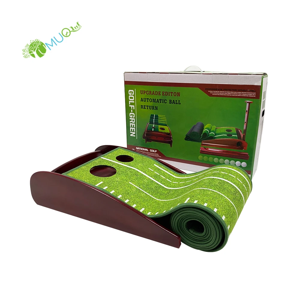 

YumuQ Golf Putting Mat Green with Solid Wood Base, Golf Hitting Mat with Auto Ball Return for Home, Office and Outdoor Use