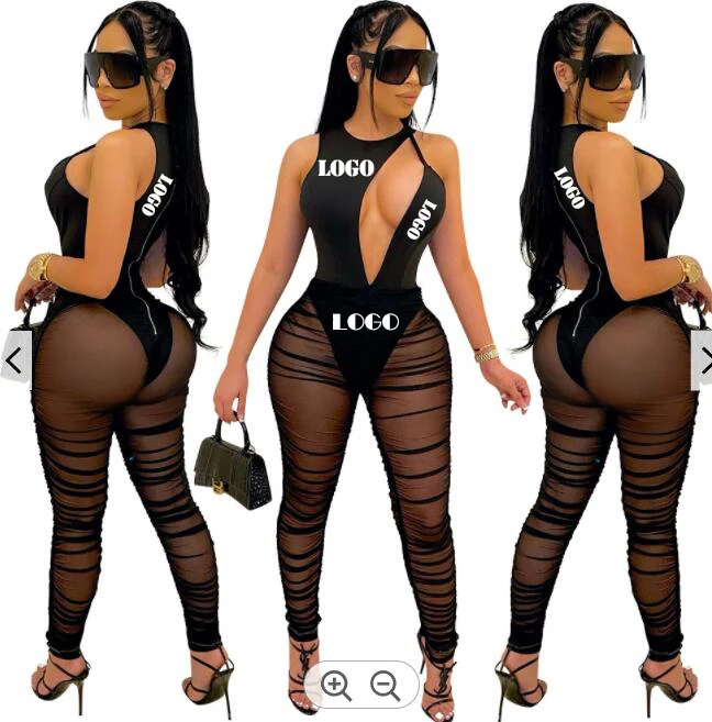 

2022 Custom Wholesale Lady Jumpsuit Dropshipping Women Cut out Sexy See Through Jumpsuit Mesh Breathable Bodycon Black Jumpsuits