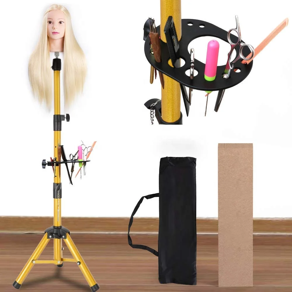 

Leeons Golden Mannequin Head Canvas Head Tripod With Tray Heavy Duty Wig Stand Tripod for Cosmetology Hairdressing Training