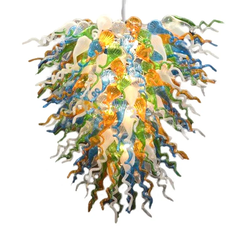 

Villa Indoor Lighting Newest Multi Colored Modern Stair Blown Glass Chandelier, Can be customized