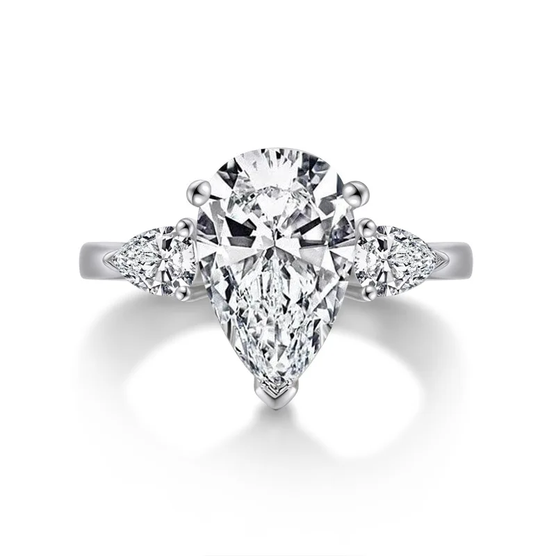 

Dropshopping 2020 Jewelry wholesale women eternity 925 sterling silver platinum plated rings pear shaped diamond engagement ring, Picture color