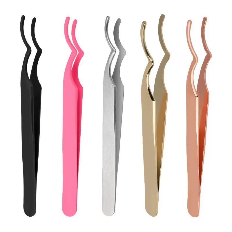 Wholesale Stainless Steel Makeup Eye Lashes Tweezers Extension Tools False Eyelashes Anti-Static
