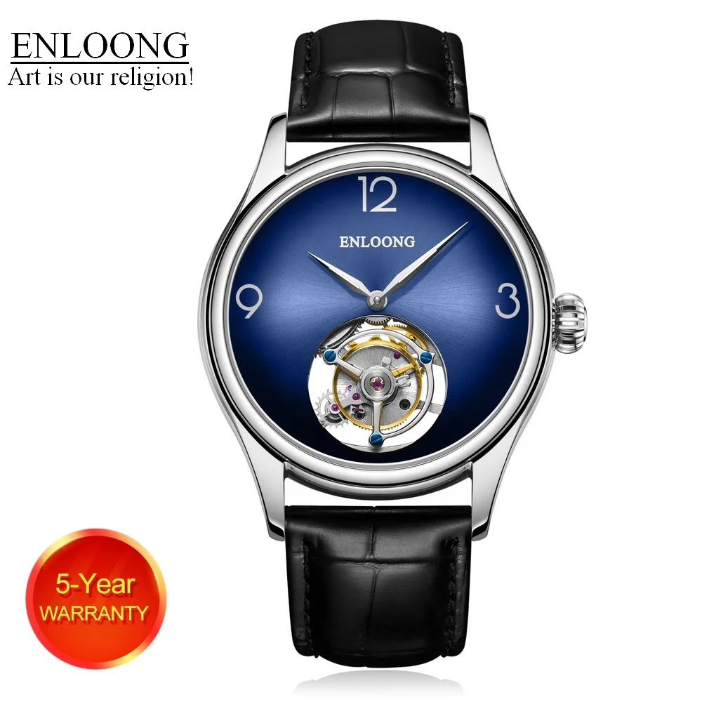 

2021 ENLOONG Real Luxury Tourbillon Watches Men with Cocktail Dial 316L Steel Case Sapphire OEM Logo Mechanical Watches Blue