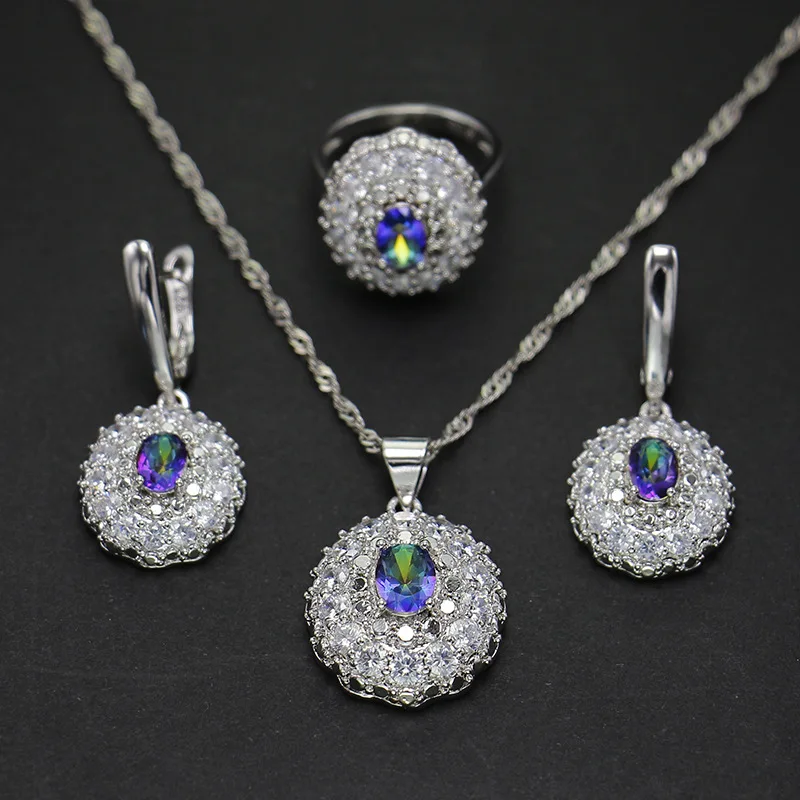 

2020 New Deluxe18 K White Gold Plated AAA Zircon Flower Bridal Wedding Jewelry Set, Silver