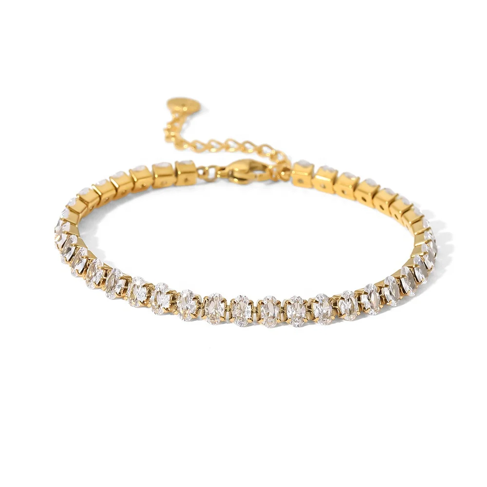 

White Color Round Shape Zirconia Circling Setting 18K Gold Plated Stainless Steel Eternity Bracelets