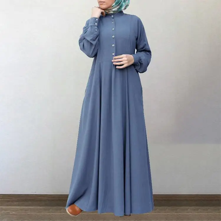

2021 wholesale Slim Swing Long Sleeve Decorative Buckle Retro Ethnic Clothing Abaya Muslim Dress Muslim Abaya Dress, White fuchsia black blue