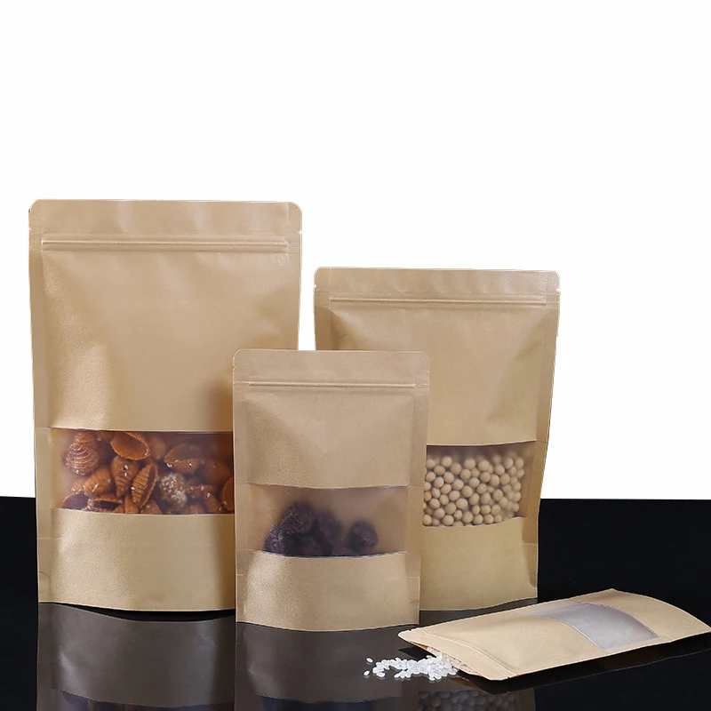Kraft Stand up Paper Flower Bag Pouch Zip Lock Food Grade With Window Custom White Colored Tea Kraft Standing Paper Bag Pouch