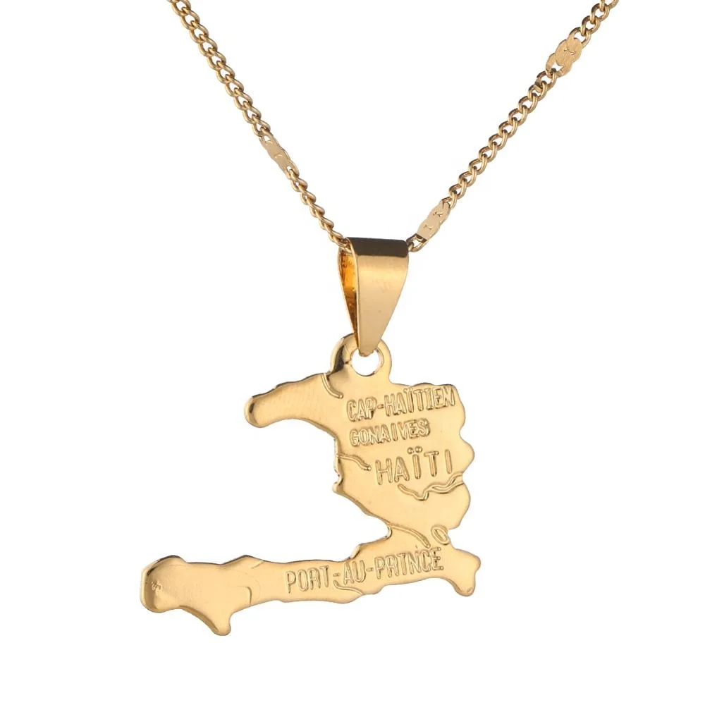 

Trendy Haiti Map Necklace Pendants for Women Ayiti Necklaces Gold Color Map of Haiti Jewelry