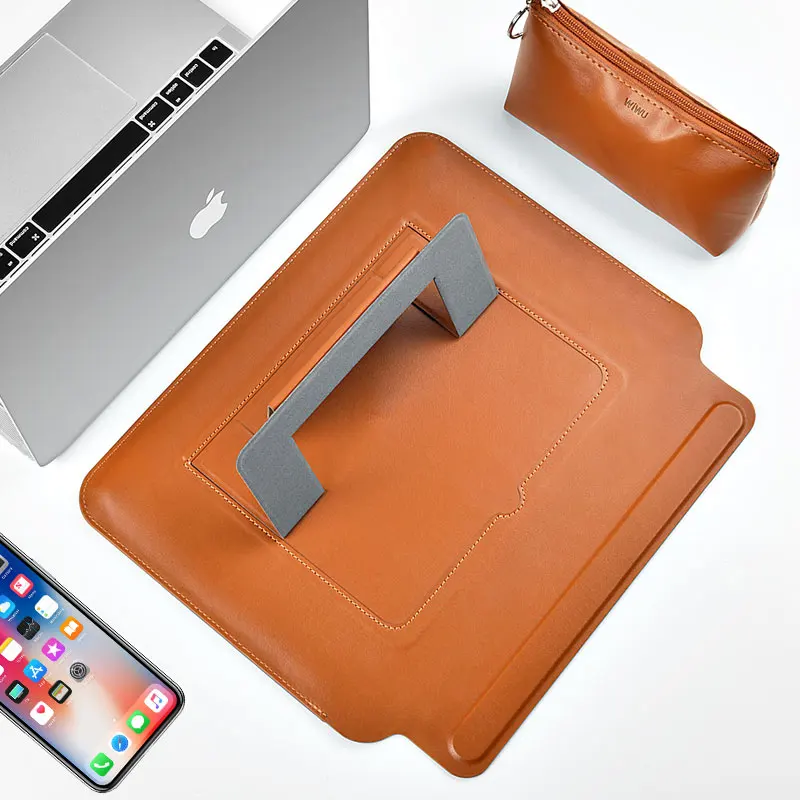 WiWU 2020 Newest Ultra-slim Skin Pro III PU leather Laptop Sleeve with Portable Laptop Stand Exclusive design in stock