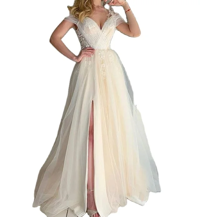 

Fashion Ball Gown Sexy V-neck Slit dress Lace Dress For women, Customized colors