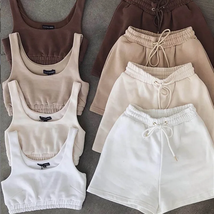 

2021 Summer Two Piece Set Women Clothing Zipper Two Piece Pants Set Biker Two Piece Shorts Set, White,black,camel color,coffee color,apricot