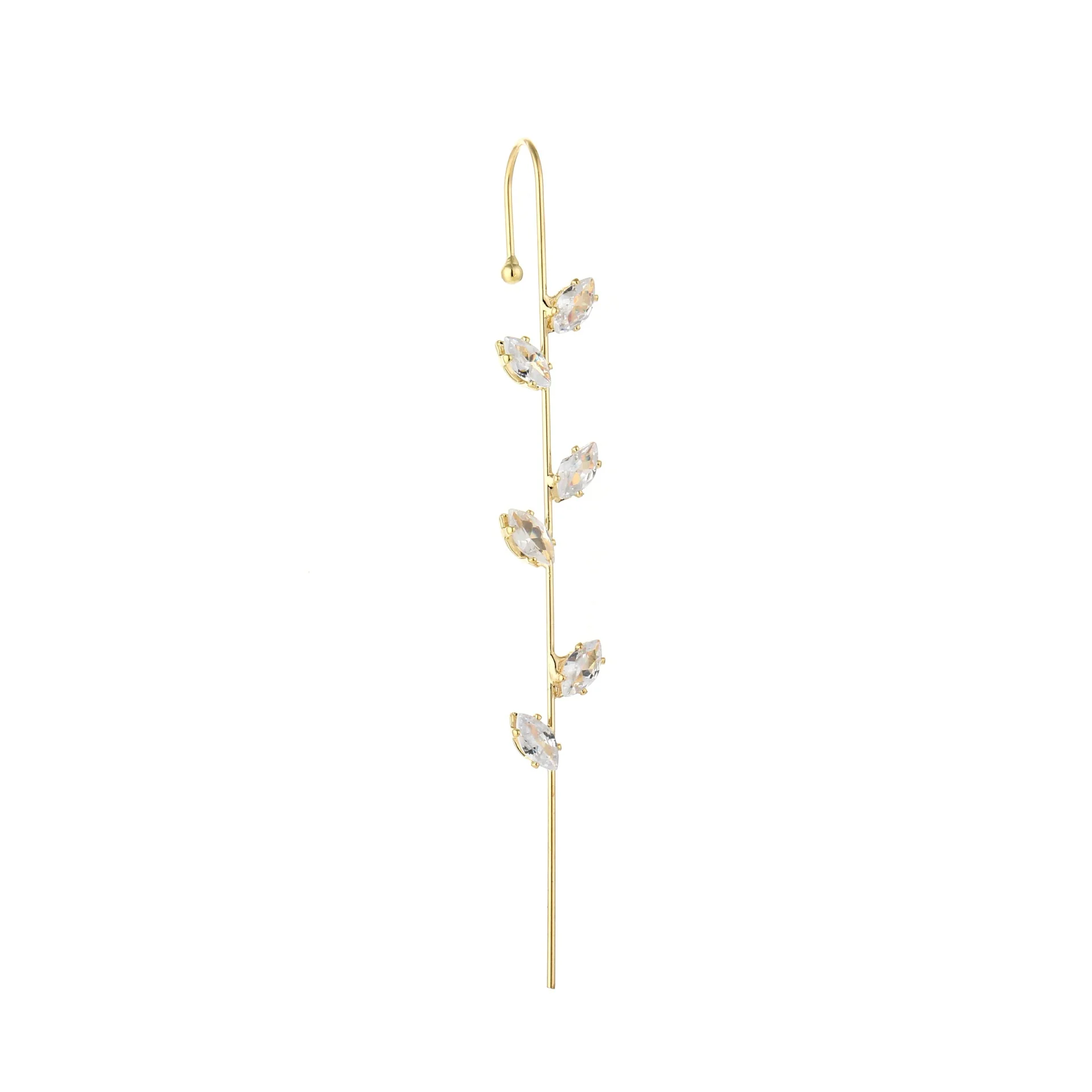 

Hot Design Geometric Gold Long Brass Crystal Pin Ear Cuff Earrings Wrap Jewelry