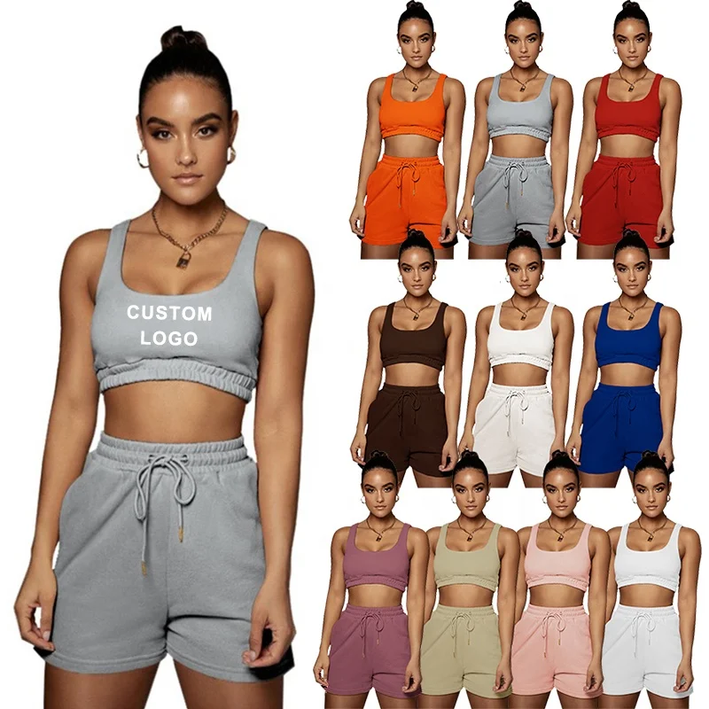 

Wholesale Summer Outfits Two Piece Jogging Suit Women Sweat Shorts Set, Picture shown