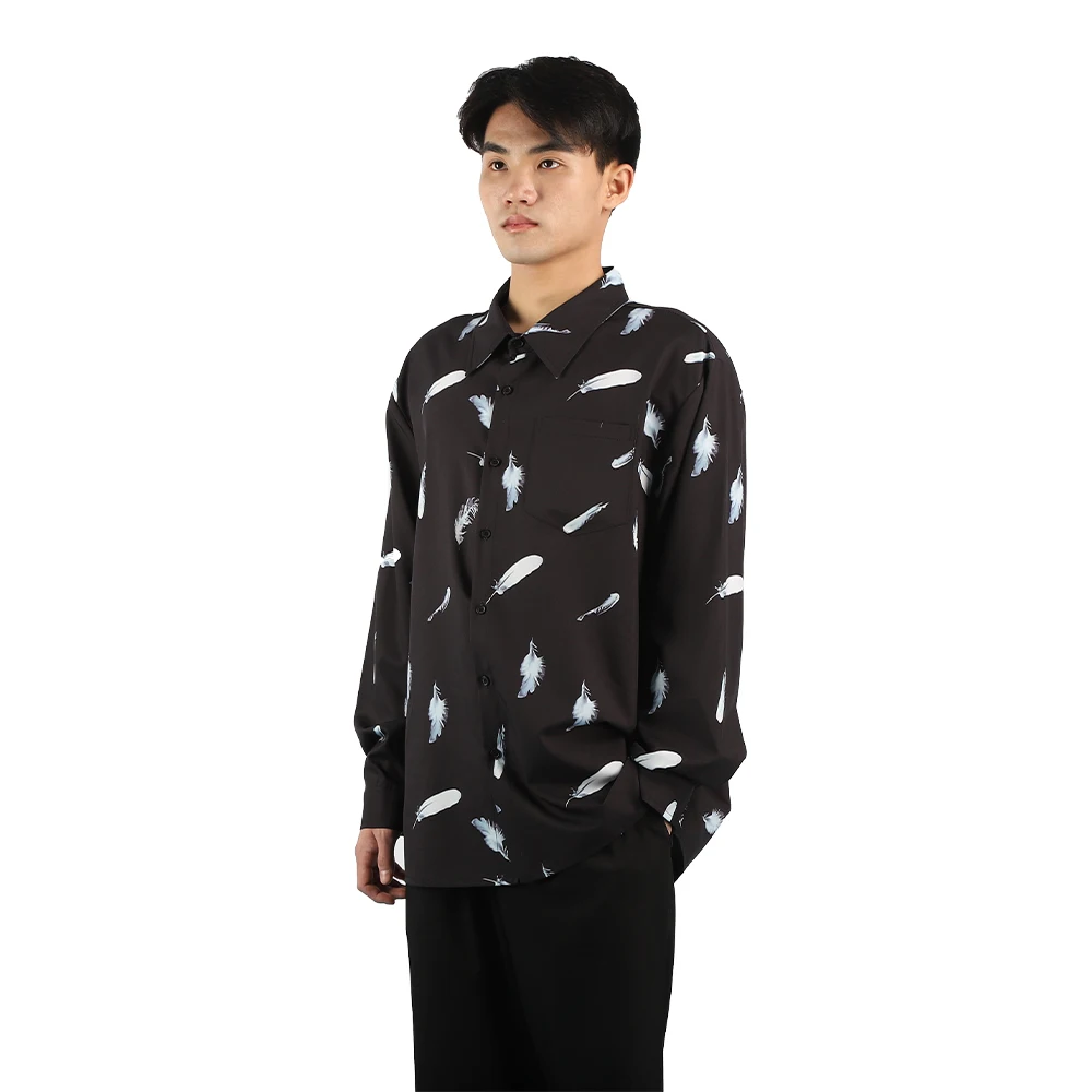 

Good quality polyester simple vintage holiday men turn-down collar shirt