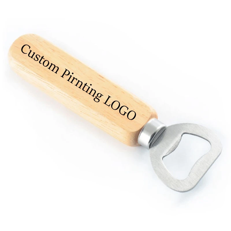 

Wholesales Solid Wood Handle Stainless Steel Bottle Opener Custom Printing LOGO Good For Company Promotion Gift Wedding Favors, Wood color