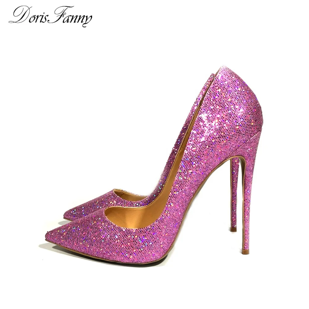 

Wholesale dropshipping Purple Glitter Pointed toe high heels shoe wedding shoes women stiletto heel shoes