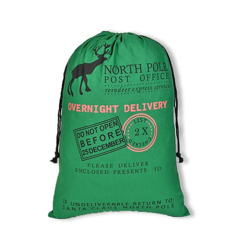 
2020 New noel Custom canvas cotton gift bag drawstring Christmas Santa sack for stocking presents 