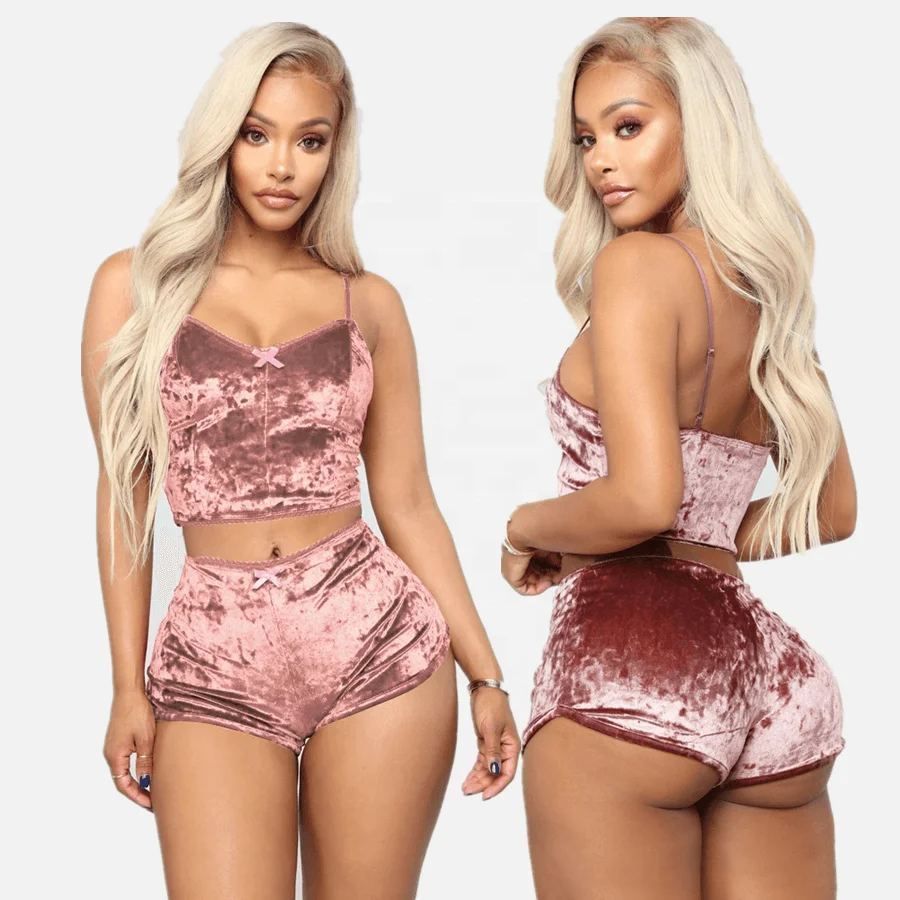 

Women plus size sexy pajamas two piece sets velvet tight underwear set