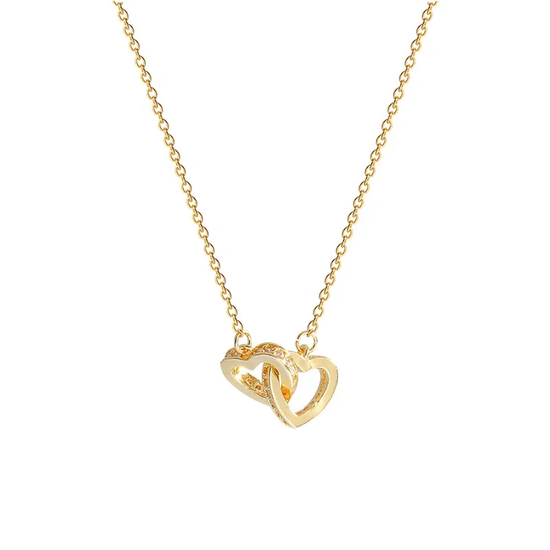 

Two Link Heart Pendant Plated 18K Gold CZ Stone Women 316L Stainless Steel Africa Necklace