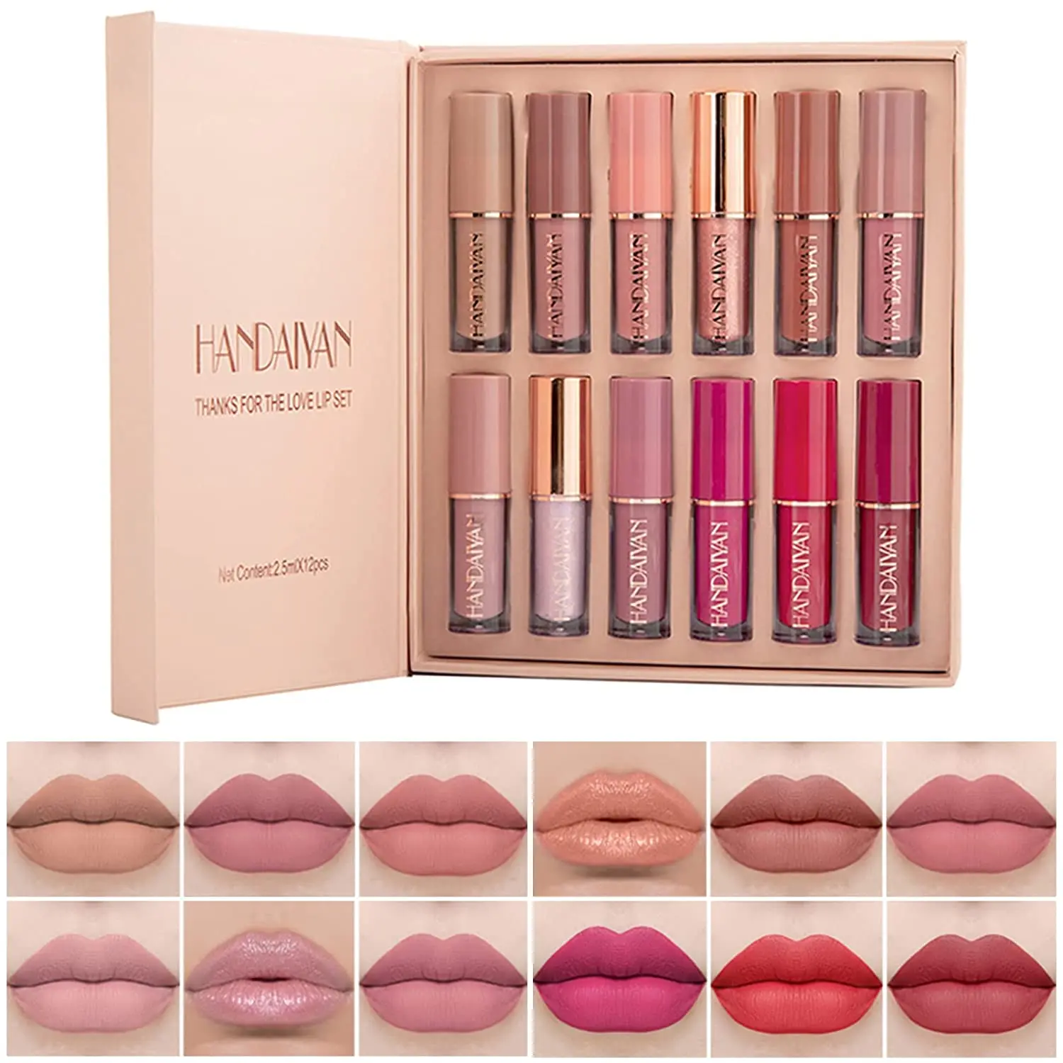 

12PCS Matte Liquid Lipstick Set Multi Colors LipGloss Kit Non-Stick Gift Box Girls Women Make Up Gift Set Long Lasting Lip Stick