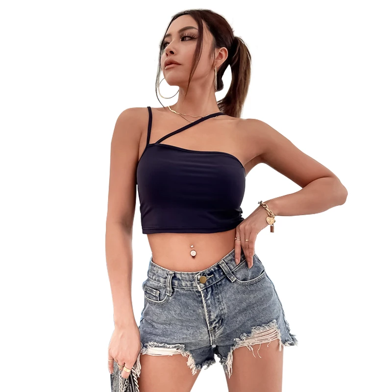 

Wholesale Women Fashion Custom Sexy Ladies Summer Plain Tight Crop Tops, Black