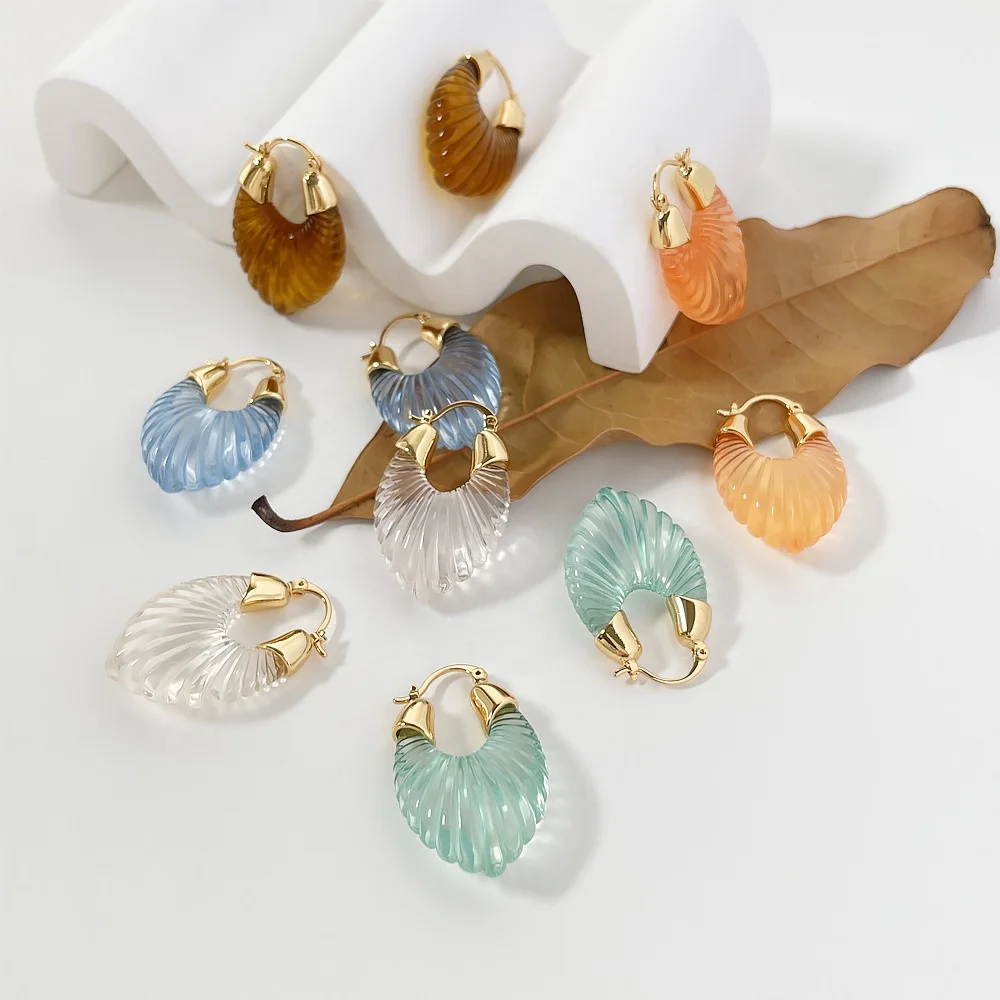 

Trending Popular Jewelry Women French Candy Color U-Shaped Resin Dangle Earrings Clear Stripe Gold Plated Huggie Hoop Earring