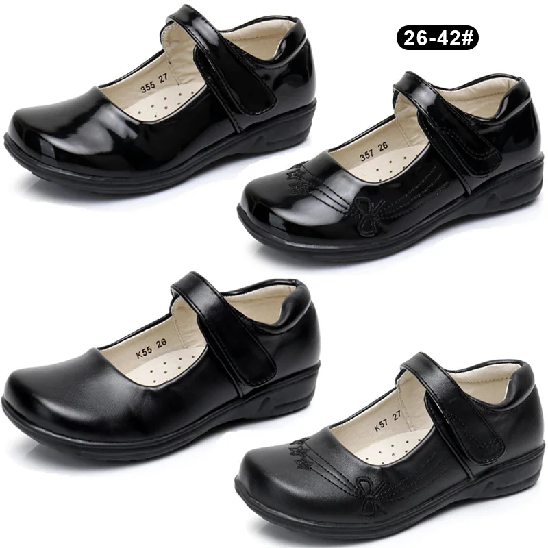 

Kids back to school student black leather children shoes girls