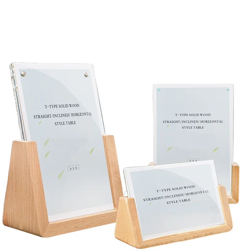 Acrylic Solid Wood Based Price List Menu Holder Advertising Card Double-sided Wooden Display Stand