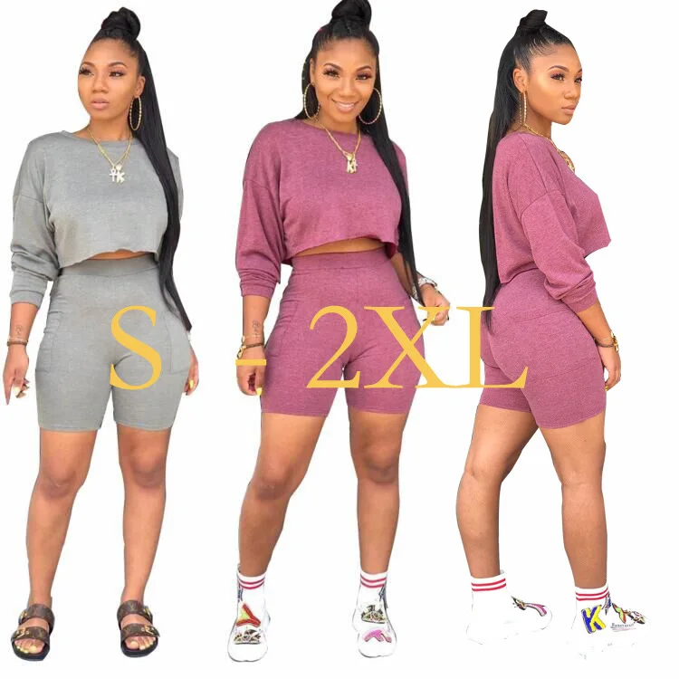 

FM-LD8603 Women Crop top outfit casual two piece set tracksuit shorts set, As pictures