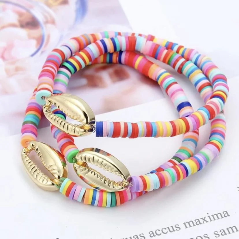 

Summer Pulseras Fashion Jewelry Beach Accessories Polymer Clay Disc Heishi Beads Bracelet Cowrie Shell Pendant Beaded Braclets