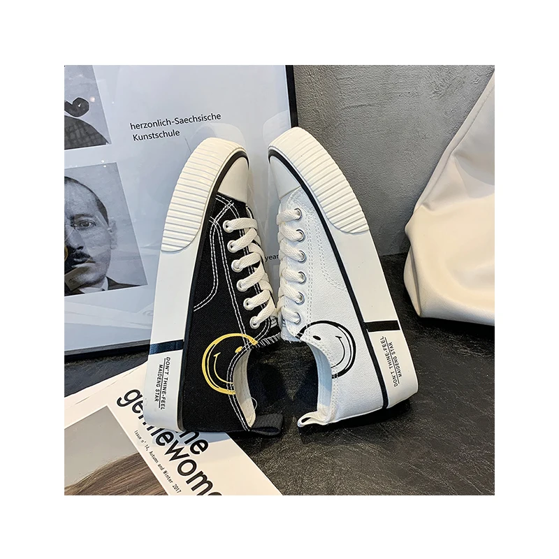 

Factory Wholesale Ladies Custom Logo Print Trendy Lace Up Versatile Thick Soled Casual Canvas Shoes, As picture