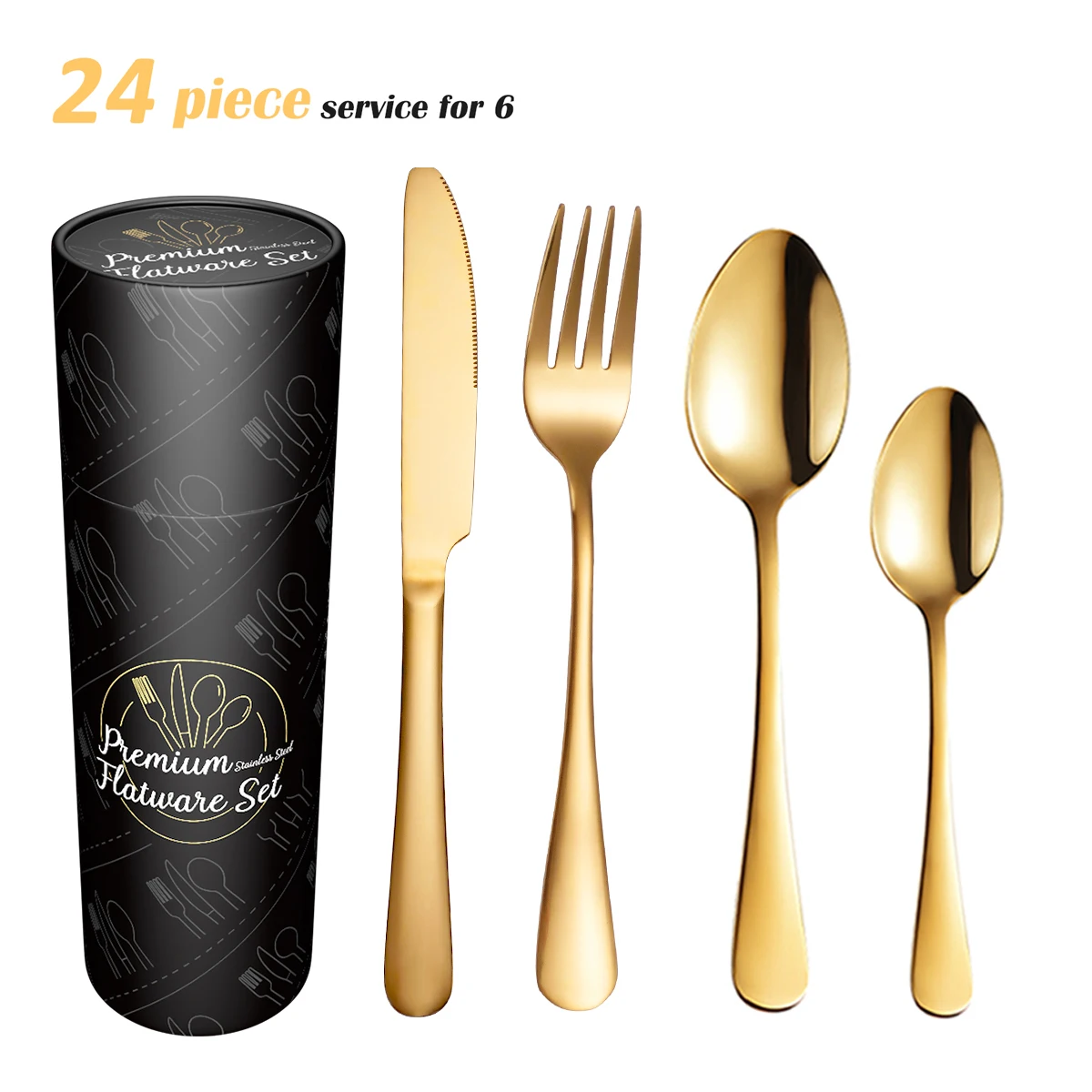 

Wedding Flatware Stainless Steel Wholesale 24pc Knife Fork Spoon Mirror Silverware Gift Gold Cutlery Set With Box, Gold,silver,rose gold,black,customized