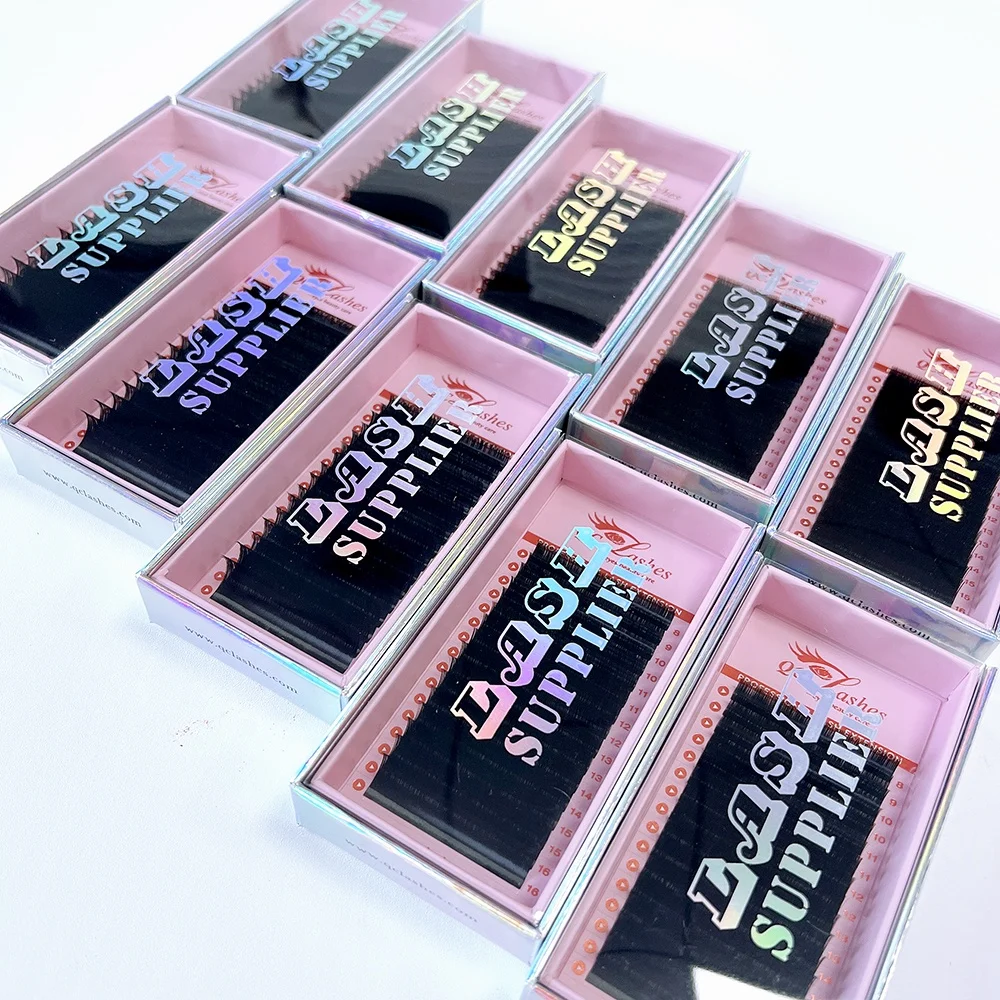 Lash Supplies Wholesale Custom Private Logo Dark Matte Black Velvet Cashmere Handmade CC/DD Mink Silk Eyelash Extensions Trays